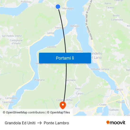 Grandola Ed Uniti to Ponte Lambro map