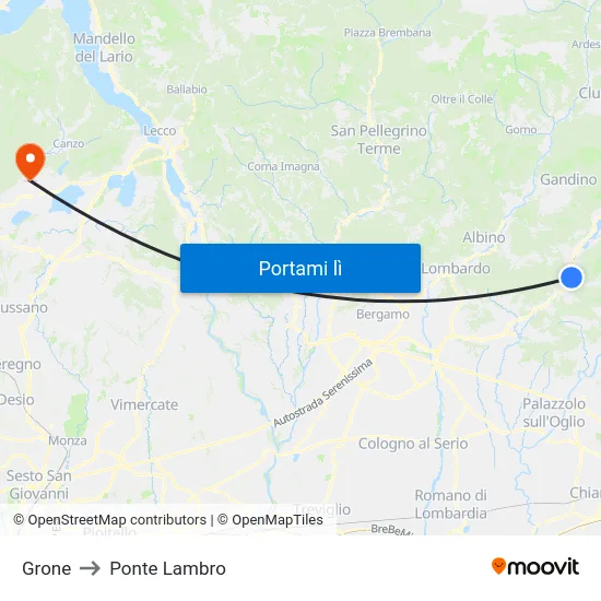 Grone to Ponte Lambro map