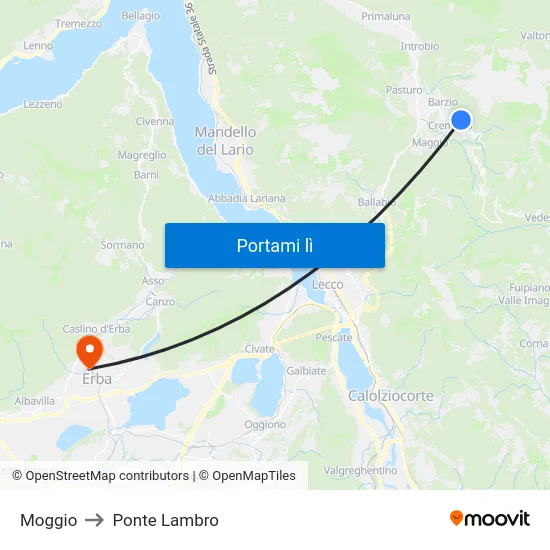 Moggio to Ponte Lambro map