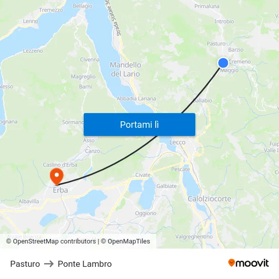 Pasturo to Ponte Lambro map