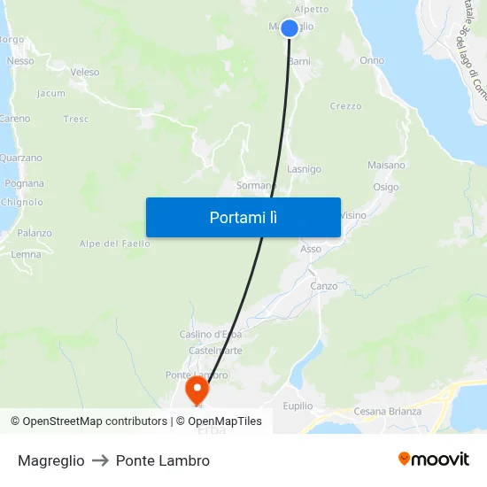 Magreglio to Ponte Lambro map