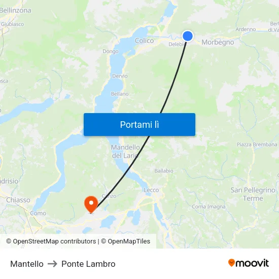 Mantello to Ponte Lambro map