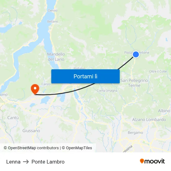 Lenna to Ponte Lambro map