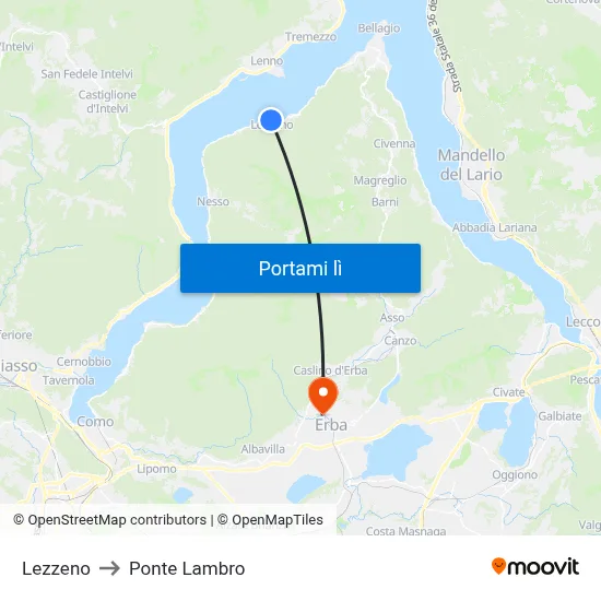 Lezzeno to Ponte Lambro map