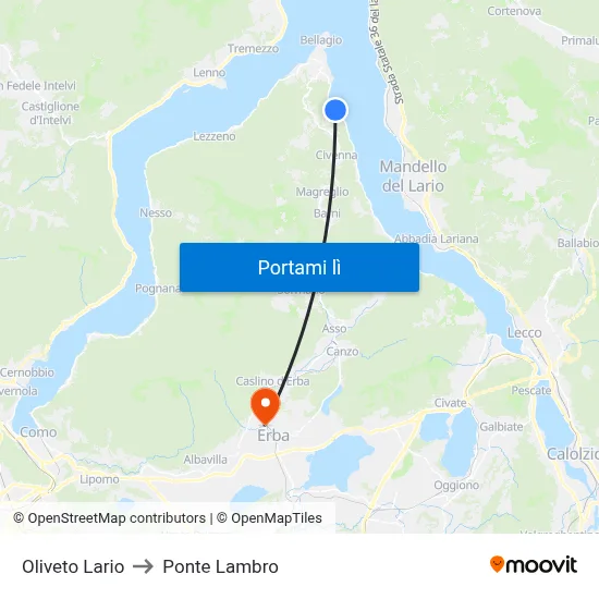 Oliveto Lario to Ponte Lambro map