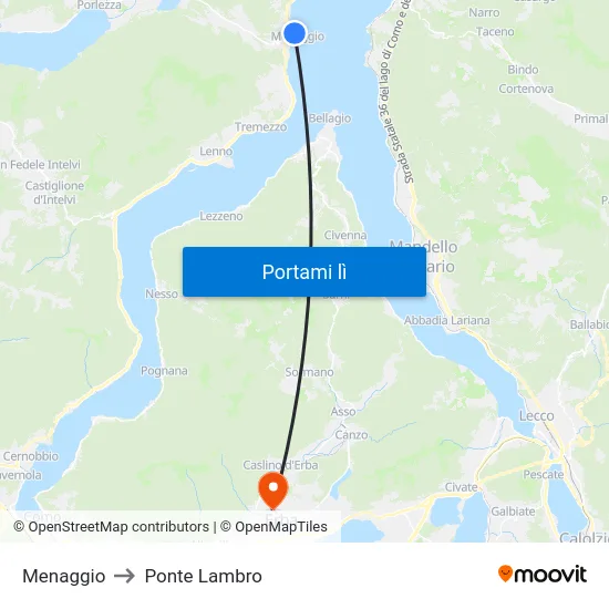 Menaggio to Ponte Lambro map