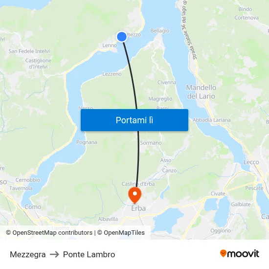 Mezzegra to Ponte Lambro map