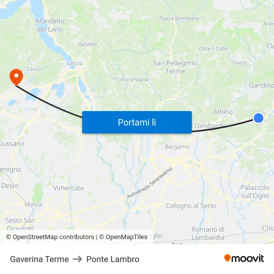 Gaverina Terme to Ponte Lambro map