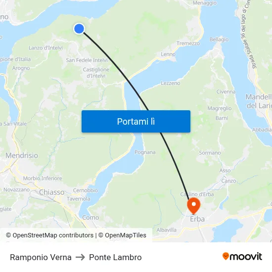 Ramponio Verna to Ponte Lambro map