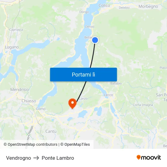 Vendrogno to Ponte Lambro map