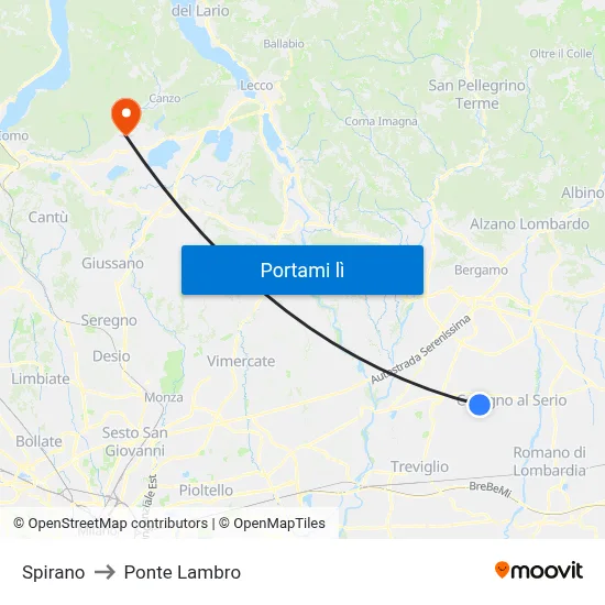 Spirano to Ponte Lambro map