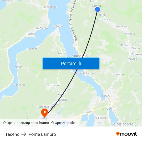 Taceno to Ponte Lambro map