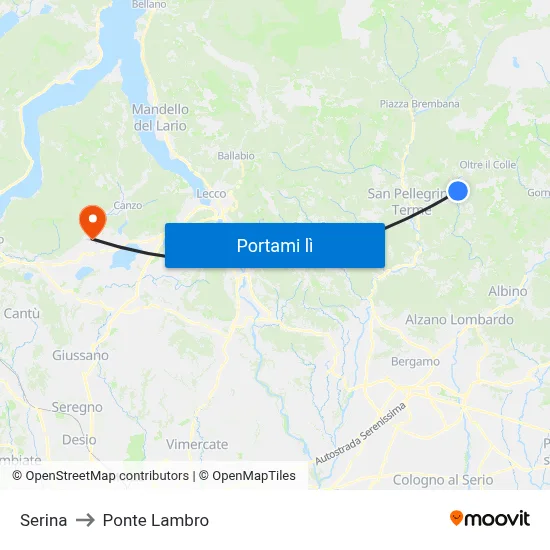 Serina to Ponte Lambro map