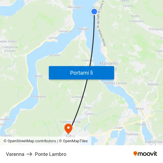 Varenna to Ponte Lambro map