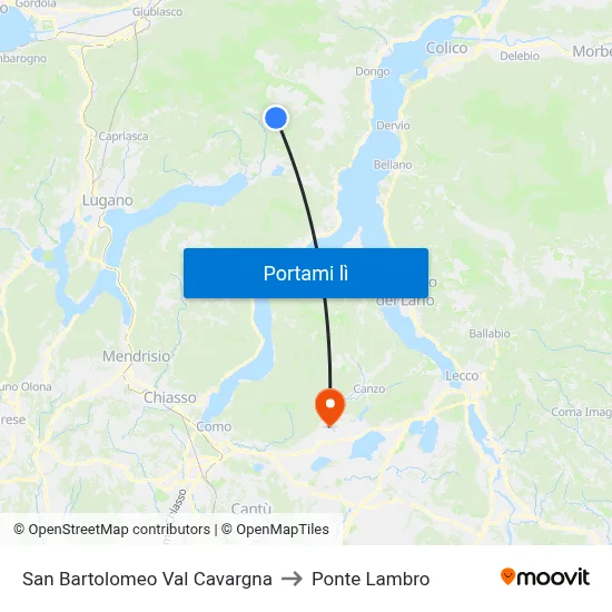 San Bartolomeo Val Cavargna to Ponte Lambro map