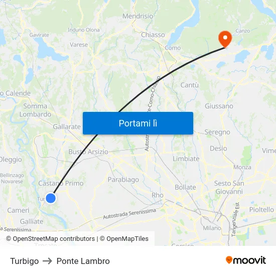 Turbigo to Ponte Lambro map