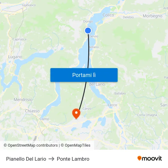 Pianello Del Lario to Ponte Lambro map