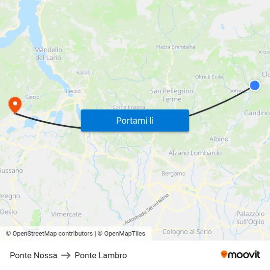 Ponte Nossa to Ponte Lambro map