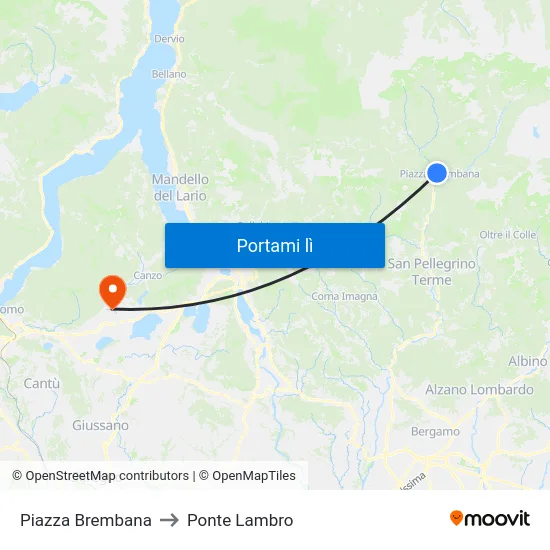 Piazza Brembana to Ponte Lambro map
