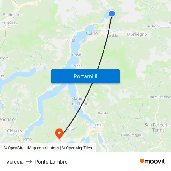 Verceia to Ponte Lambro map