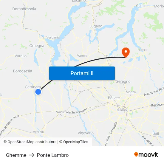 Ghemme to Ponte Lambro map
