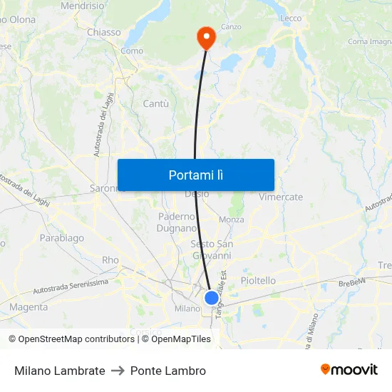 Milano Lambrate to Ponte Lambro map