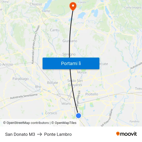 San Donato M3 to Ponte Lambro map