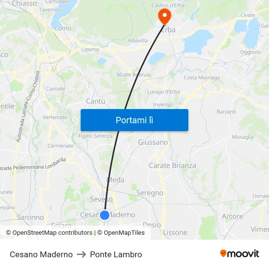 Cesano Maderno to Ponte Lambro map