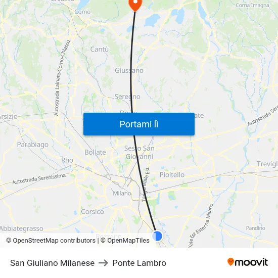 San Giuliano Milanese to Ponte Lambro map