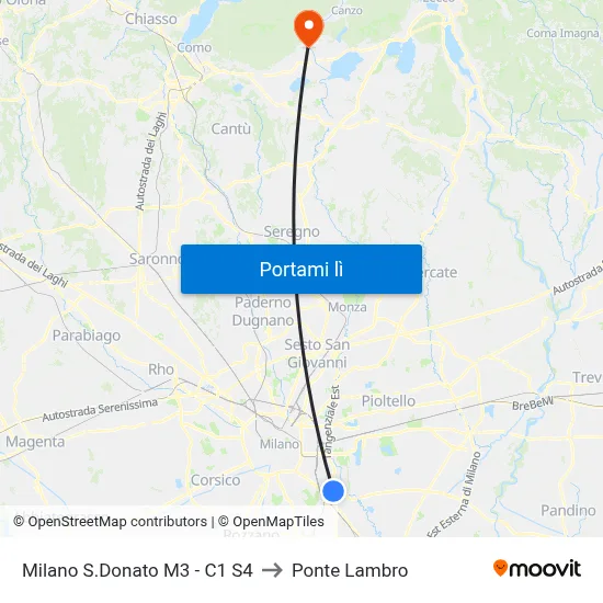 Milano S.Donato M3 - C1 S4 to Ponte Lambro map