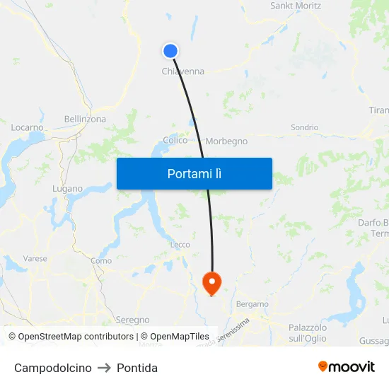 Campodolcino to Pontida map