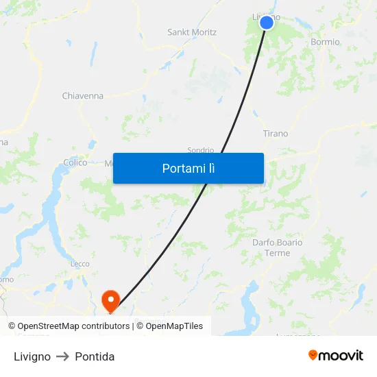 Livigno to Pontida map