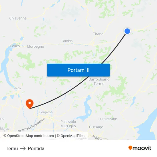 Temù to Pontida map