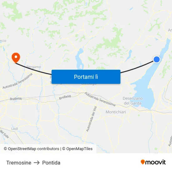 Tremosine to Pontida map