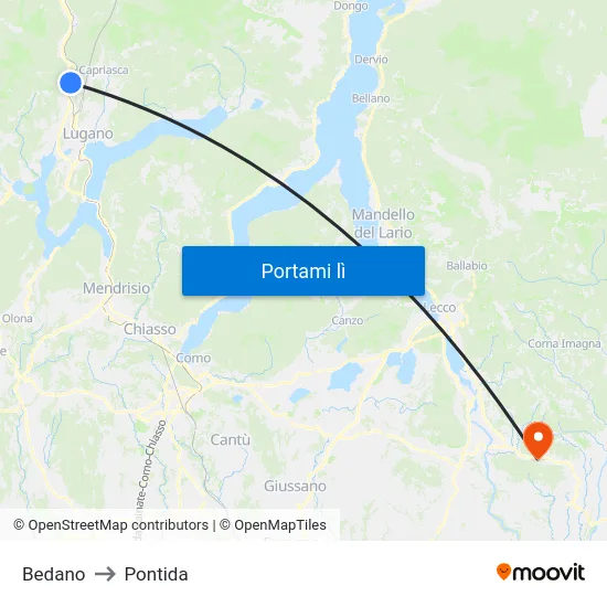 Bedano to Pontida map