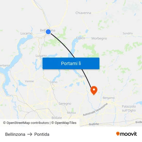 Bellinzona to Pontida map