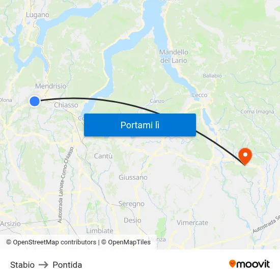 Stabio to Pontida map