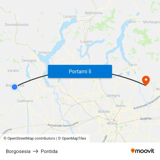 Borgosesia to Pontida map