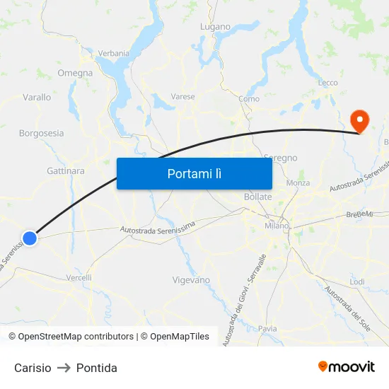 Carisio to Pontida map