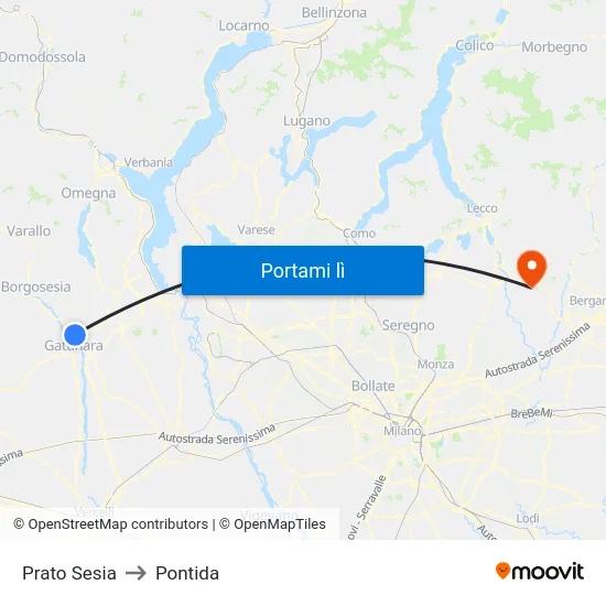 Prato Sesia to Pontida map