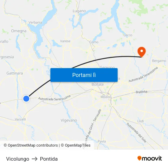 Vicolungo to Pontida map