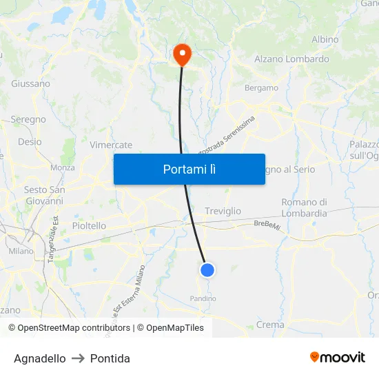 Agnadello to Pontida map