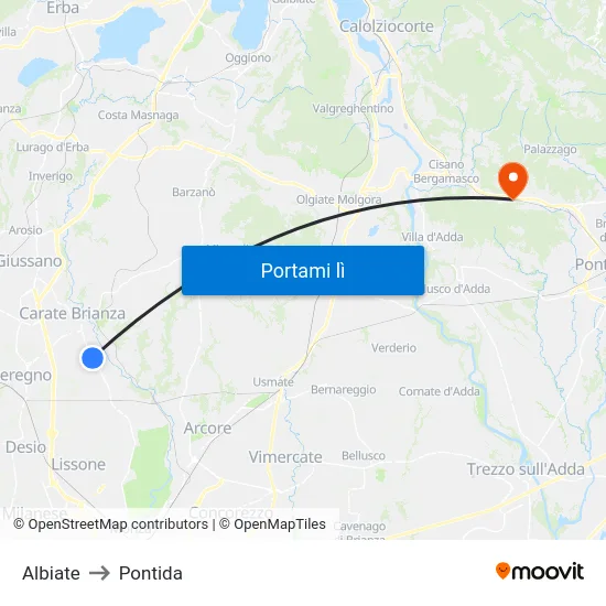Albiate to Pontida map