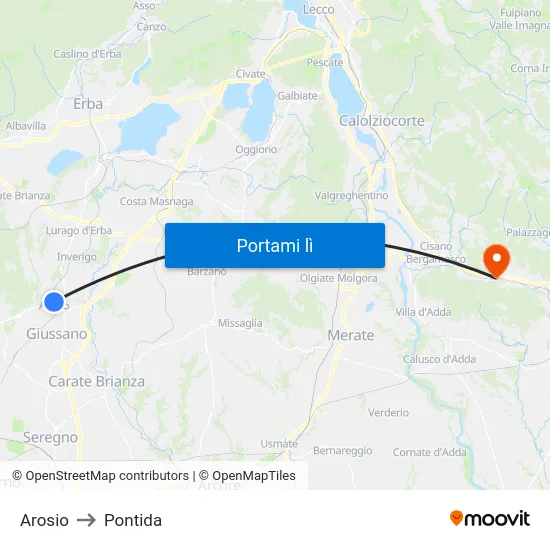 Arosio to Pontida map