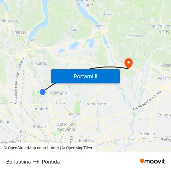 Barlassina to Pontida map