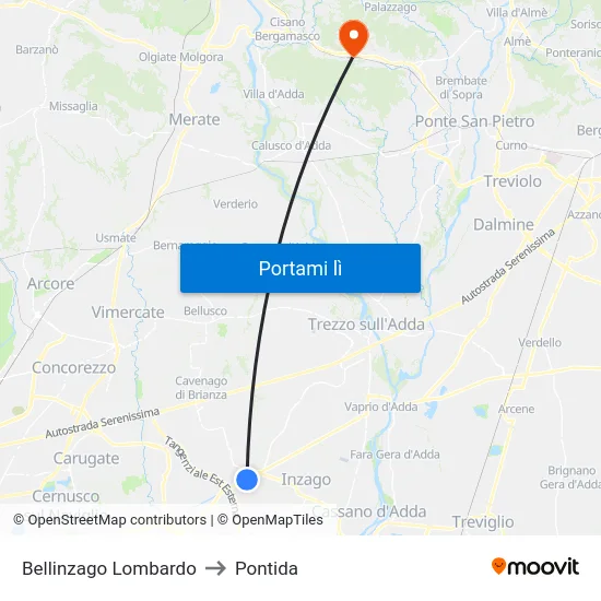Bellinzago Lombardo to Pontida map