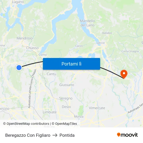 Beregazzo Con Figliaro to Pontida map