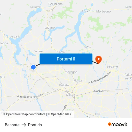 Besnate to Pontida map