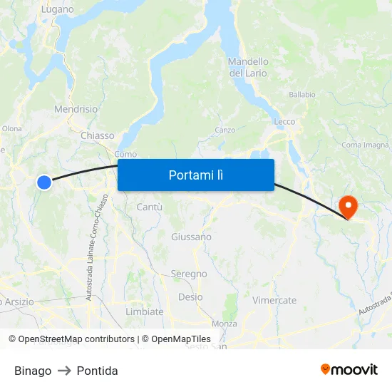 Binago to Pontida map