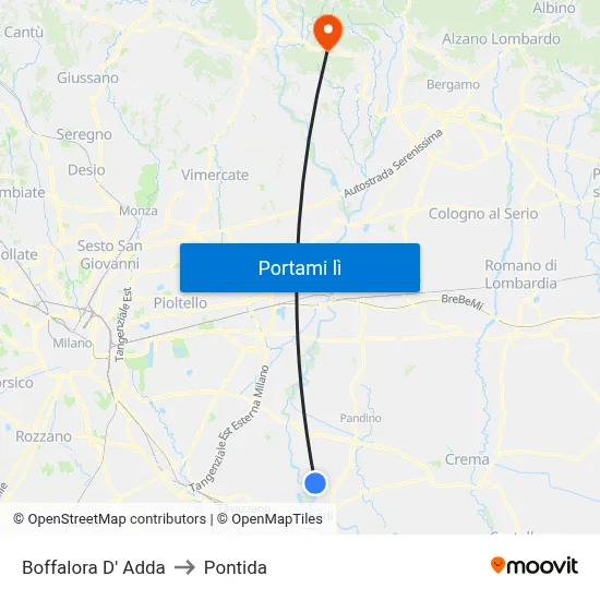 Boffalora D' Adda to Pontida map